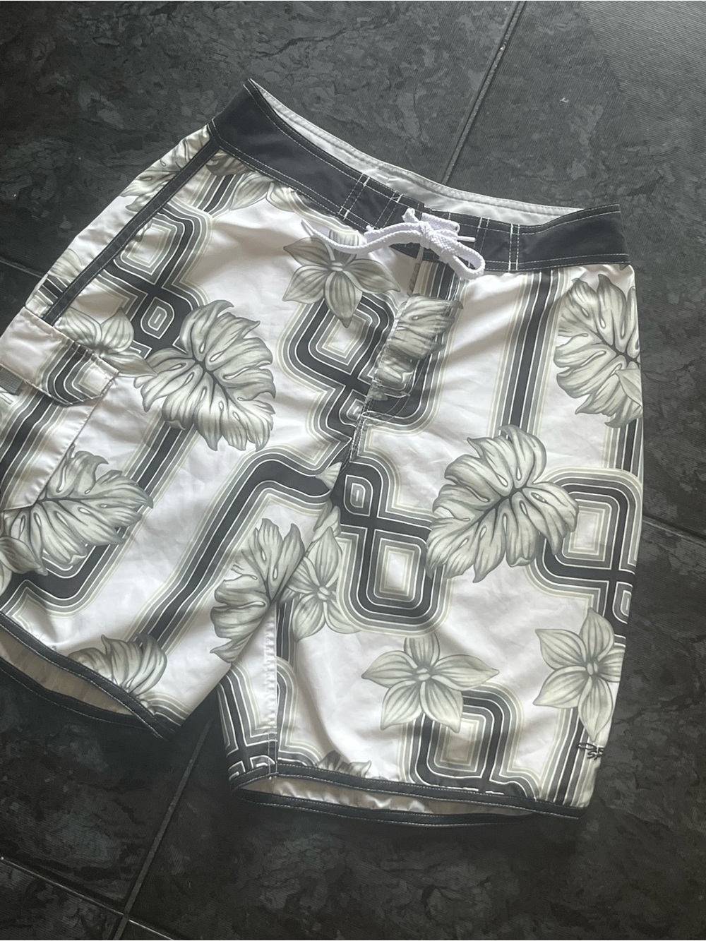 OP Men's Black, White and Gray Floral Board Shorts